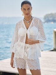 Love & Roses White Petite Crochet Kimono Top - Image 1 of 4