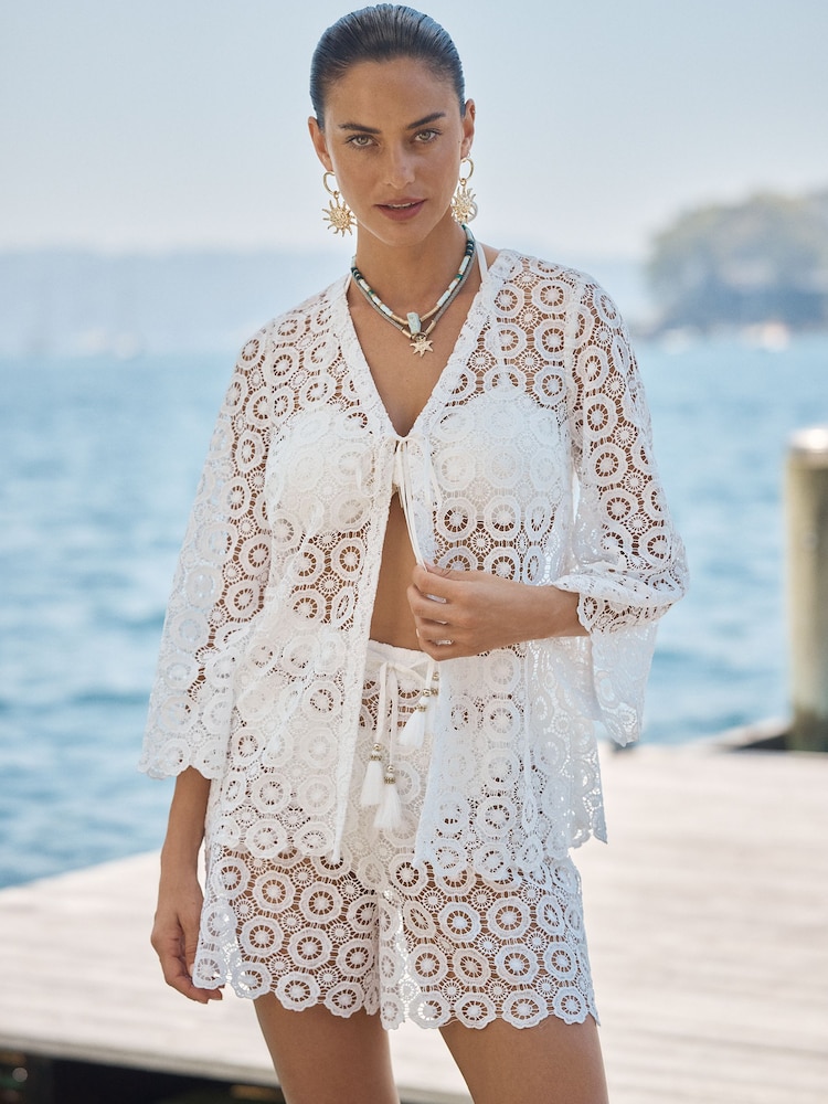 Love & Roses White Petite Crochet Kimono Top - Image 1 of 4