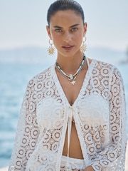 Love & Roses White Petite Crochet Kimono Top - Image 2 of 4