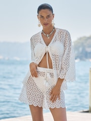 Love & Roses White Petite Crochet Kimono Top - Image 4 of 4