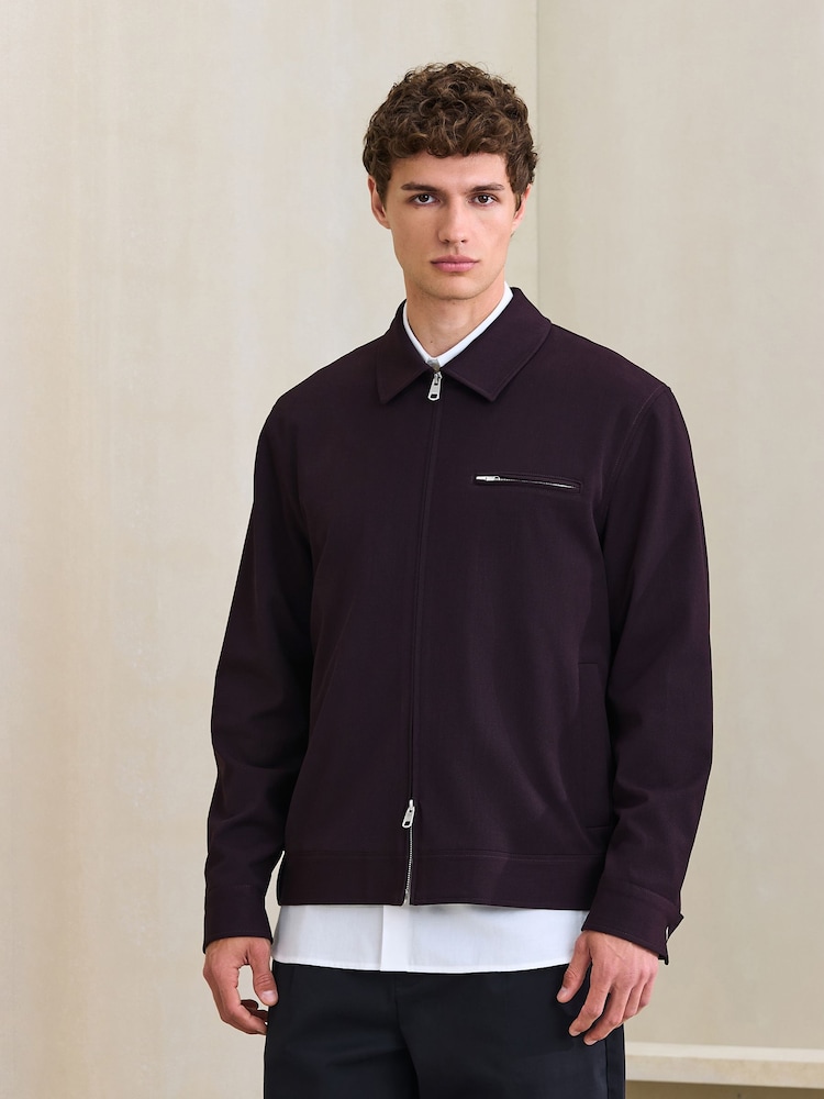 Burgundy Red Regular Fit Motionflex Smart Twill Zip Shacket - Image 1 of 13