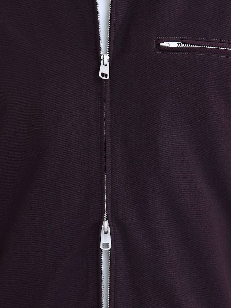 Burgundy Red Regular Fit Motionflex Smart Twill Zip Shacket - Image 13 of 13