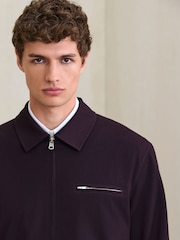 Burgundy Red Regular Fit Motionflex Smart Twill Zip Shacket - Image 4 of 13