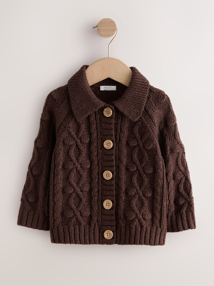Chocolate Brown Chunky Bobble Cardigan (3mths-10yrs) - Image 1 of 4