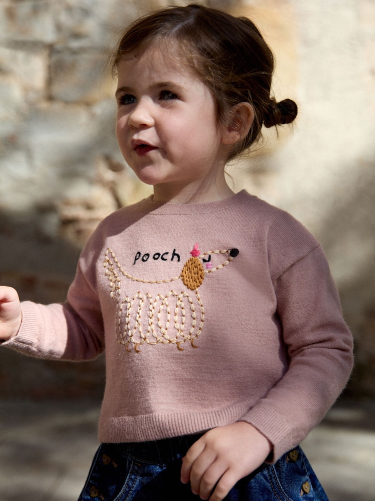 Pink Pooch Embroidered Boxy Jumper (3mths-7yrs) - Image 1 of 11