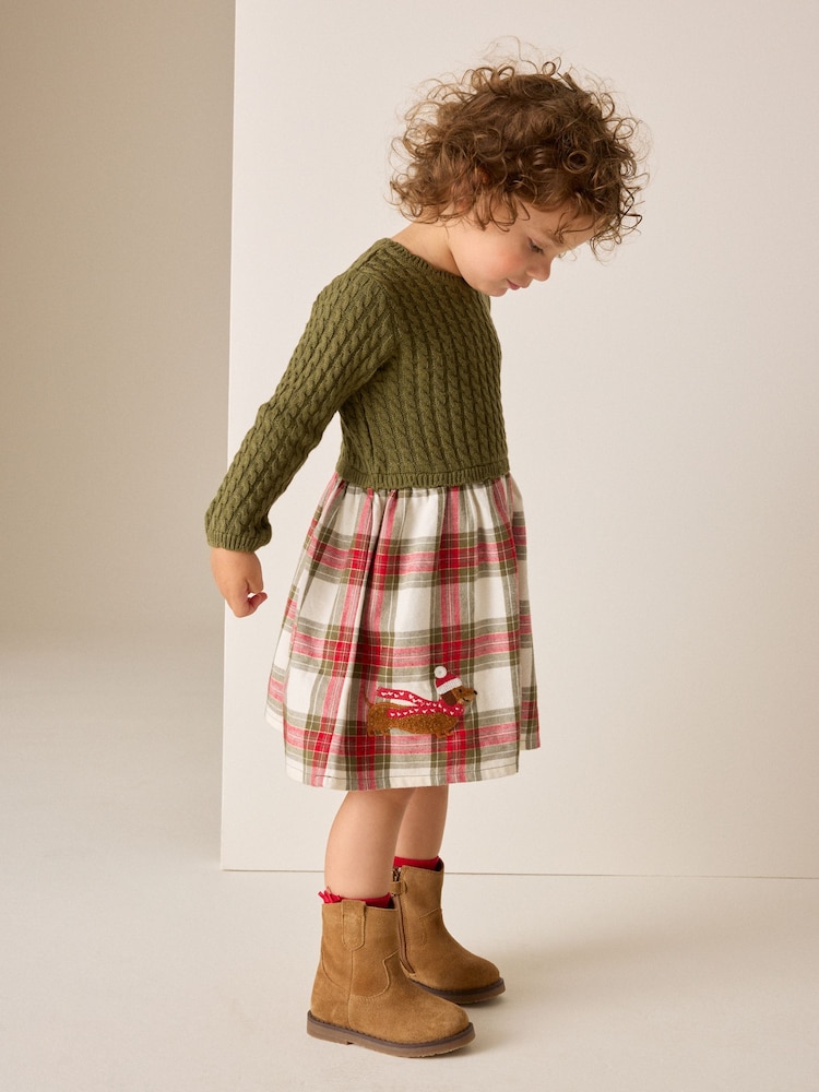 Green Sausage Dog Embroidered Knitted Dress (3mths-7yrs) - Image 2 of 9 Green Sausage Dog Embroidered Knitted Dress (3mths-7yrs) - Image 2 of 9