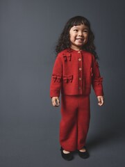红色 - Bow Embroidered Cardigan and Trousers Set (3mths-7yrs) - 图片1 / 7