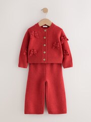 红色 - Bow Embroidered Cardigan and Trousers Set (3mths-7yrs) - 图片4 / 7