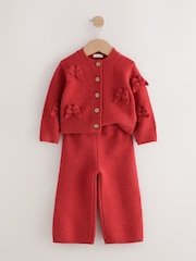 红色 - Bow Embroidered Cardigan and Trousers Set (3mths-7yrs) - 图片5 / 7