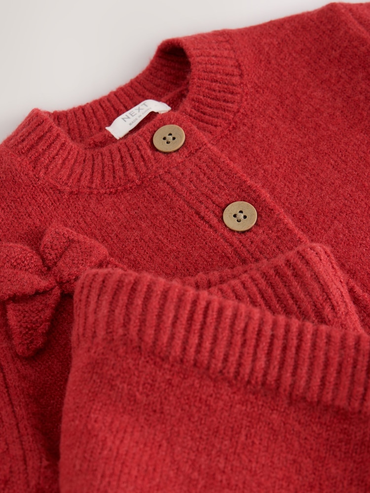 红色 - Bow Embroidered Cardigan and Trousers Set (3mths-7yrs) - 图片7 / 7 红色 - Bow Embroidered Cardigan and Trousers Set (3mths-7yrs) - 图片7 / 7