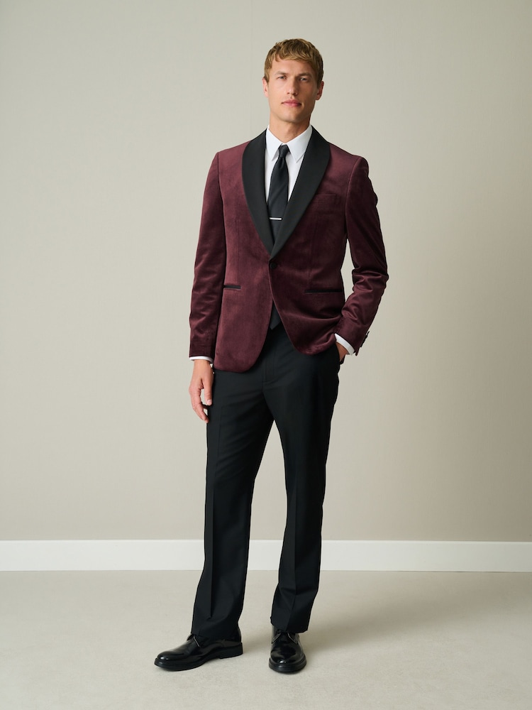 Burgundy Red Geometric Slim Fit Patterned Velvet Blazer - Image 2 of 10 Burgundy Red Geometric Slim Fit Patterned Velvet Blazer - Image 2 of 10