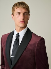 Burgundy Red Geometric Slim Fit Patterned Velvet Blazer - Image 4 of 10
