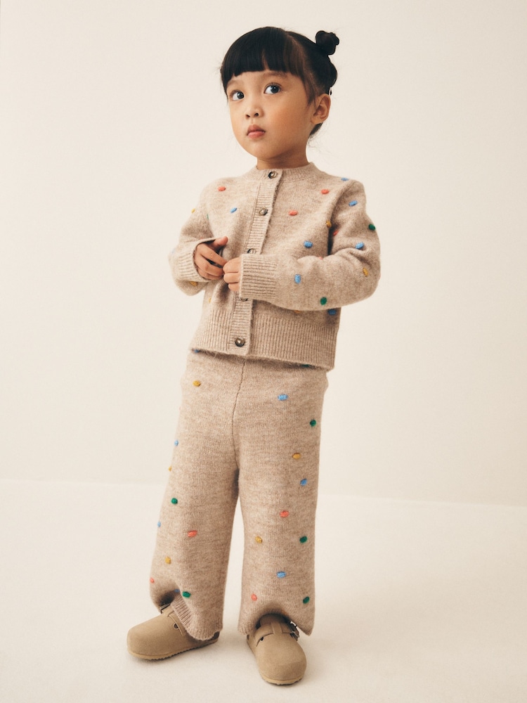 Oatmeal Rainbow Spot Cardigan and Trousers Set (3mths-7yrs) - Image 2 of 4 Oatmeal Rainbow Spot Cardigan and Trousers Set (3mths-7yrs) - Image 2 of 4