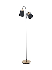 Pacific Black Juna Metal and Wood Two Head Floor Lamp - Image 6 of 6