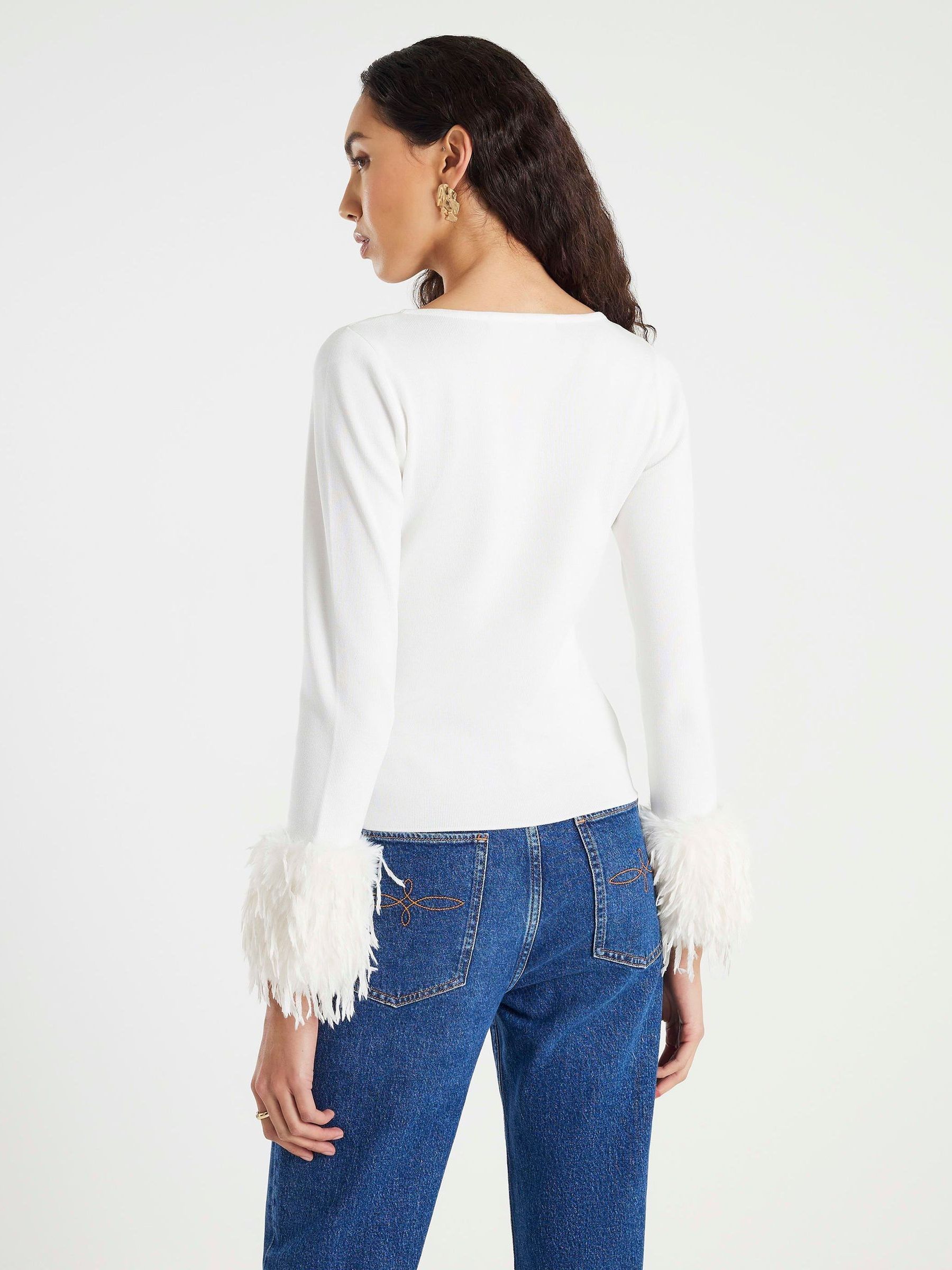 Buy River Island Cream Slash Neck Feather Cuff Top from Next