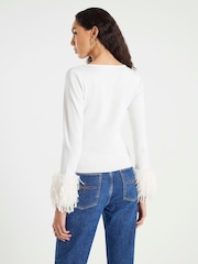 River Island Cream Slash Neck Feather Cuff Top - Image 3 of 4