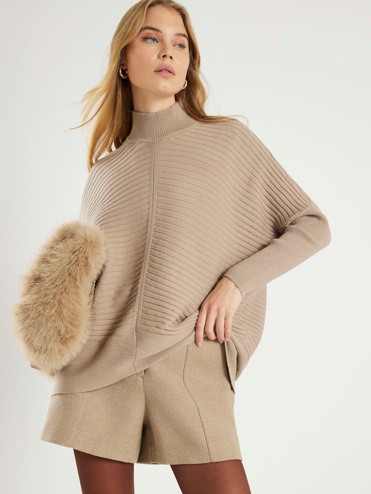 River Island Brown High Neck Rib Jumper - Image 1 of 4 River Island Brown High Neck Rib Jumper - Image 1 of 4
