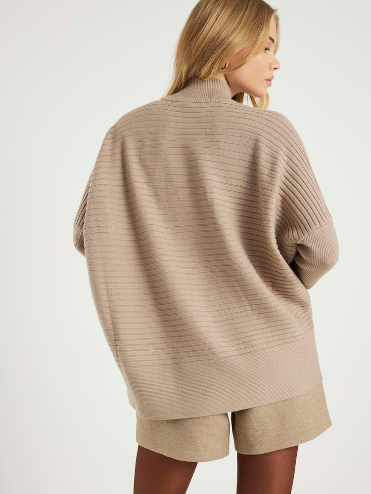 River Island Brown High Neck Rib Jumper - Image 2 of 4 River Island Brown High Neck Rib Jumper - Image 2 of 4