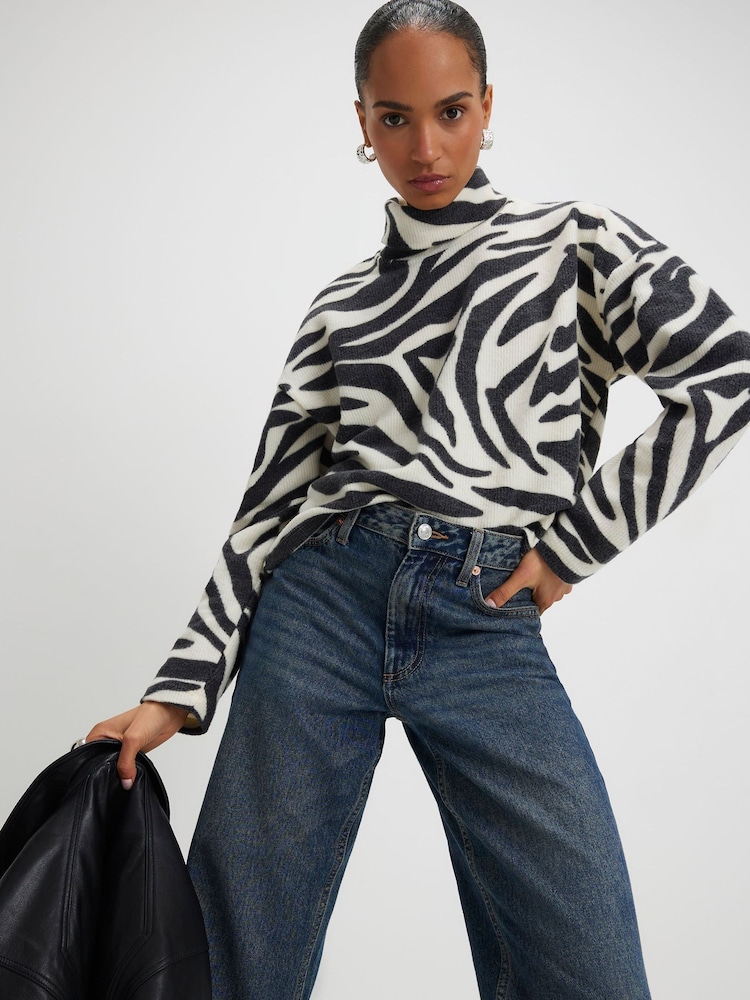 River Island White Zebra Print Cosy Top - Image 1 of 4