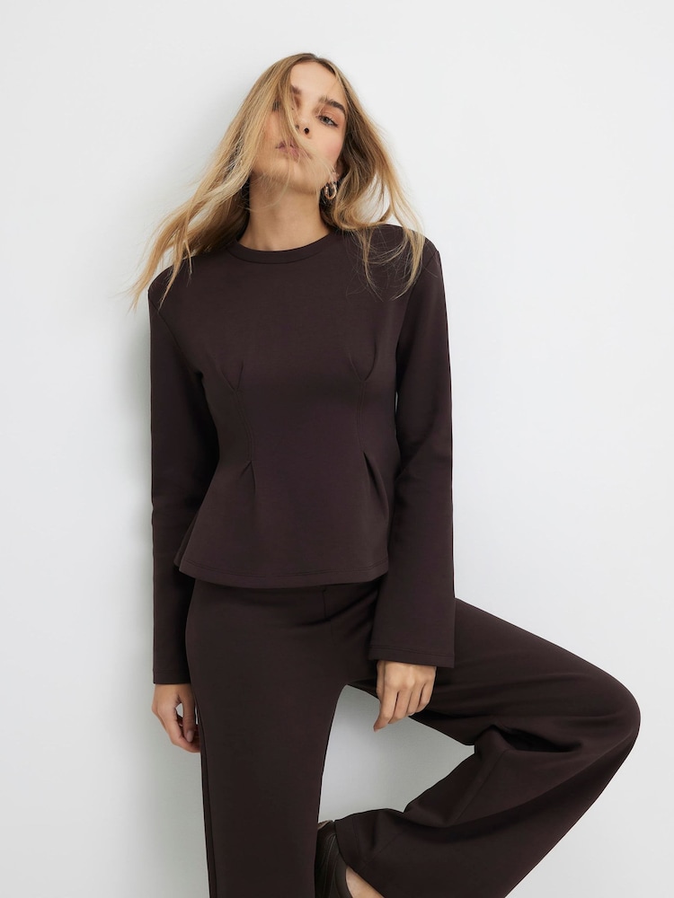 River Island Brown Long Sleeve Corset Detail Top - Image 1 of 4