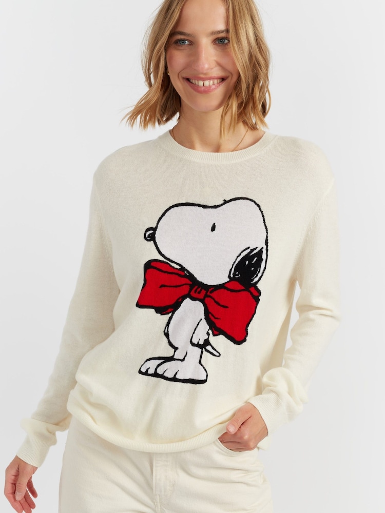 Chinti & Parker Cream Wool-Cashmere Bow Tie Snoopy Sweater - Image 1 of 4 Chinti & Parker Cream Wool-Cashmere Bow Tie Snoopy Sweater - Image 1 of 4