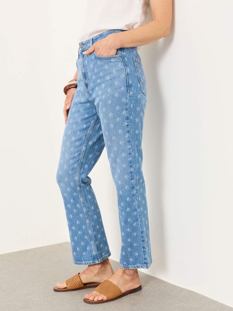 FatFace Kick Flare Blue Denim Straight Crop Jeans - Imagen 1 de 7