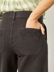 FatFace Hove Grey Embroidered Wide Leg Crop Trouser - Image 4 of 5
