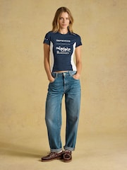 Joules Official Burghley Navy Short Sleeve Active Top - Image 3 of 9