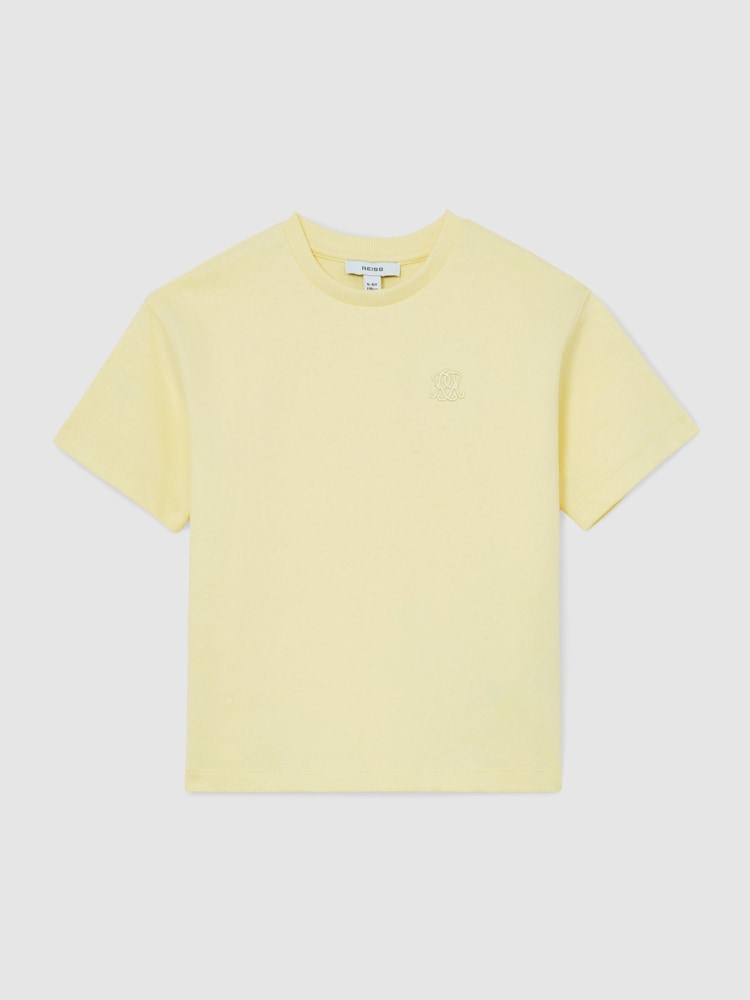Reiss Yellow Rainer 3-9 yrs Monogram Embroidered Relaxed-Fit T-Shirt - Image 1 of 3 Reiss Yellow Rainer 3-9 yrs Monogram Embroidered Relaxed-Fit T-Shirt - Image 1 of 3