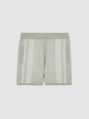 Reiss Sage/White Rudy Cotton Textured-Knit Striped Shorts - Image 1 of 3