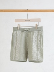 Reiss Sage/White Rudy Cotton Textured-Knit Striped Shorts - Image 2 of 3