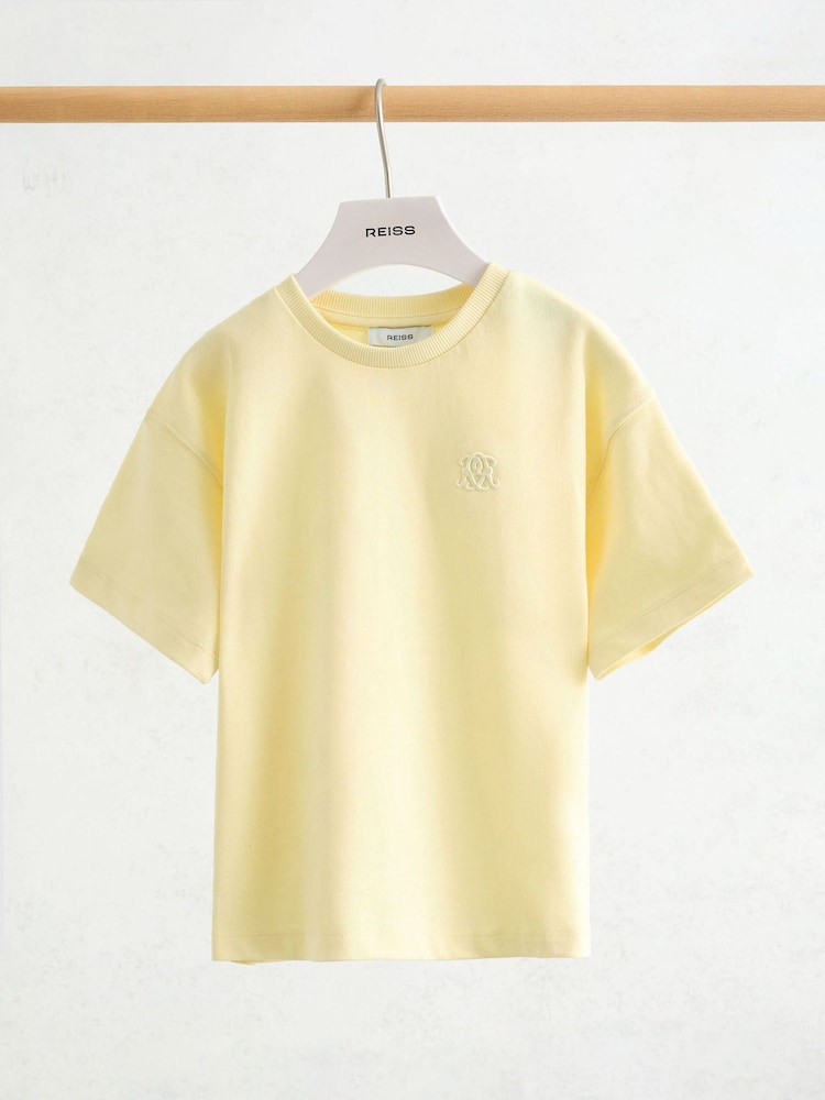 Reiss Yellow Rainer 13-14 yrs Monogram Embroidered Relaxed-Fit T-Shirt - Image 2 of 3 Reiss Yellow Rainer 13-14 yrs Monogram Embroidered Relaxed-Fit T-Shirt - Image 2 of 3
