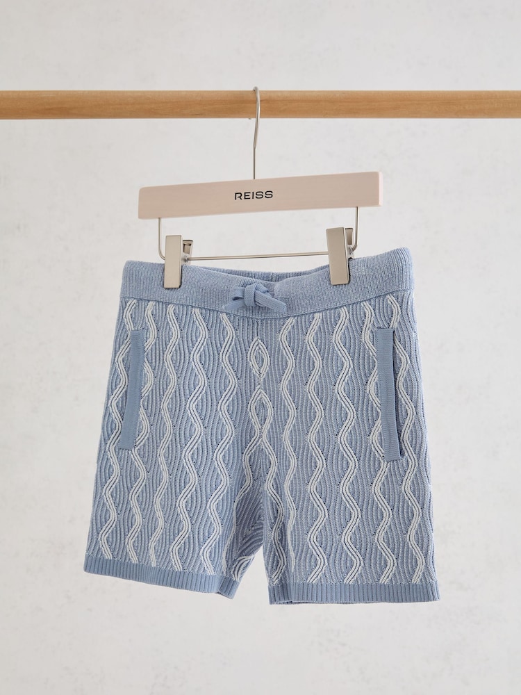 Reiss Blue Bodhi 9-13 yrs Wave-Knit Drawstring Shorts - Image 1 of 3 Reiss Blue Bodhi 9-13 yrs Wave-Knit Drawstring Shorts - Image 1 of 3