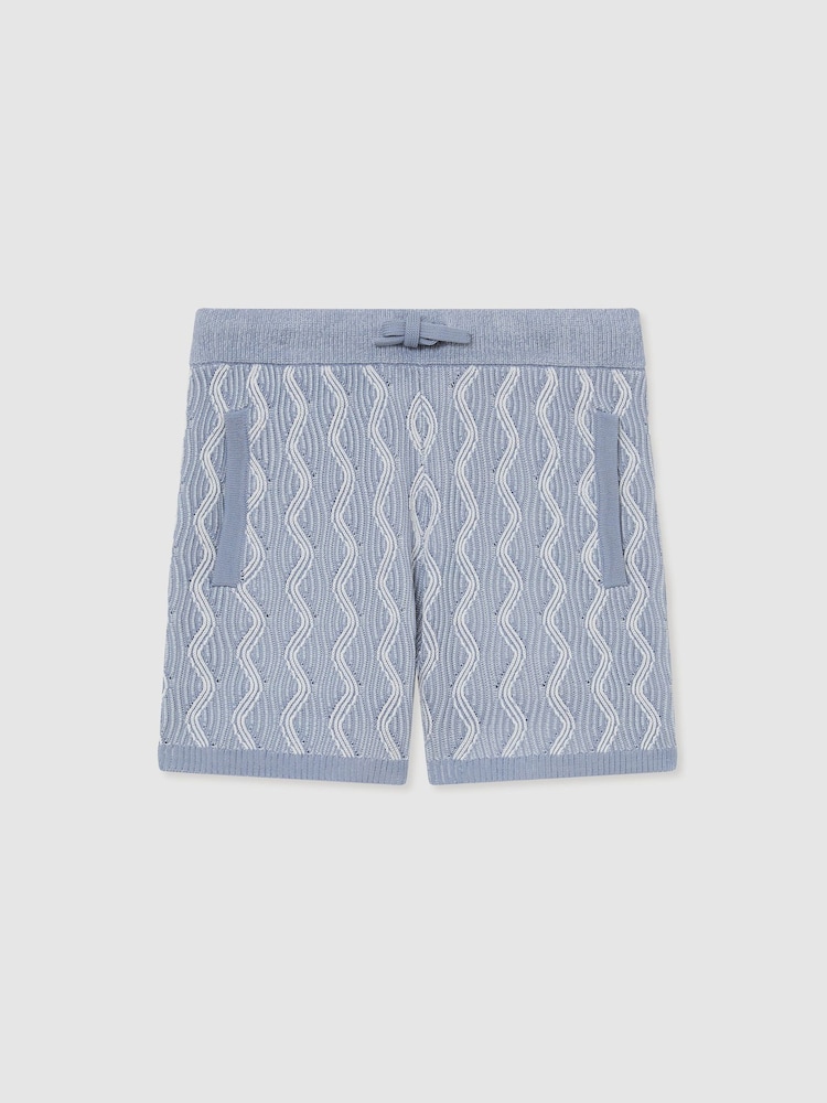 Reiss Blue Bodhi 9-13 yrs Wave-Knit Drawstring Shorts - Image 2 of 3 Reiss Blue Bodhi 9-13 yrs Wave-Knit Drawstring Shorts - Image 2 of 3