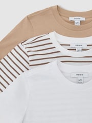 Reiss Stone/Brown Stripe/White Bless 3 Pack 13-14 yrs 3 Pack Cotton Crew-Neck T-Shirts - Image 1 of 3