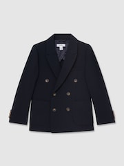 Reiss Navy Belmont Double-Breasted Textured Blazer With Wool - Image 1 of 3