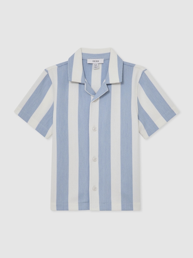 Reiss Pale Blue/White Dexter 3-9 yrs Cotton Textured Stripe Shirt - Image 2 of 3