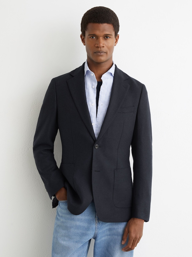 Reiss Carson Tailored Fit Flannel Single-Breasted Blazer Tailored-Fit with Wool - Imaginea 1 din 9