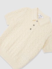 Reiss Off White Boston Cotton Pointelle-Knit Polo Jumper - Image 1 of 3