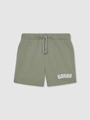 Reiss Sage/Off White Swinley Cotton Logo Drawstring Shorts - Image 2 of 4
