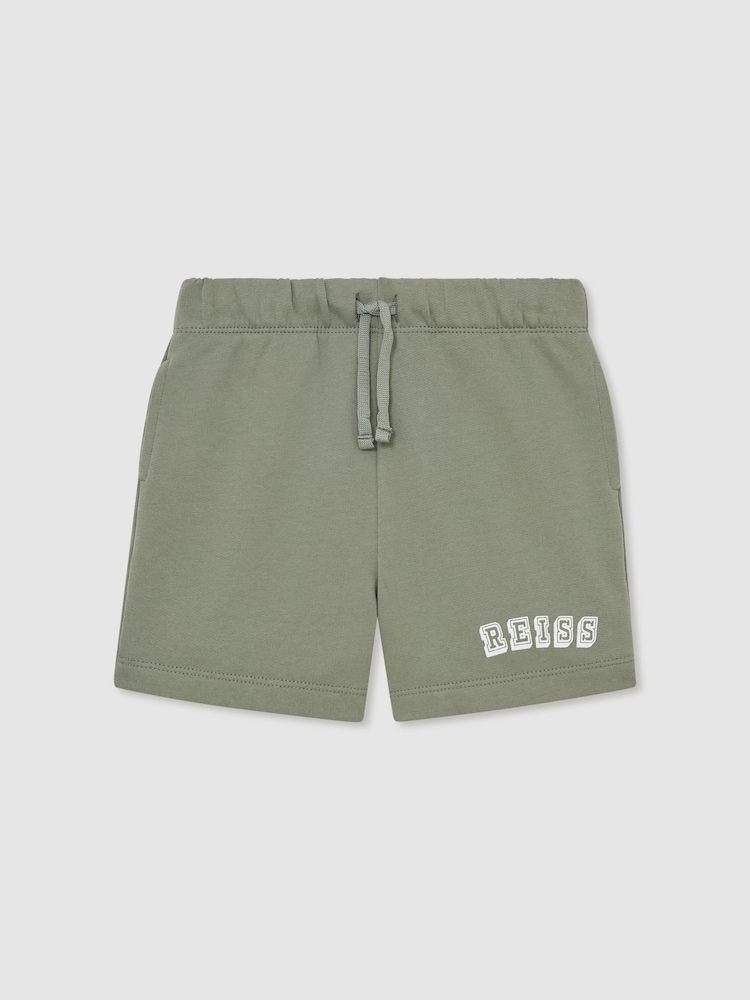Reiss Sage/Off White Swinley Cotton Logo Drawstring Shorts - Image 2 of 4