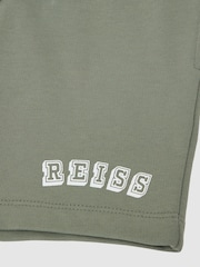 Reiss Sage/Off White Swinley Cotton Logo Drawstring Shorts - Image 4 of 4