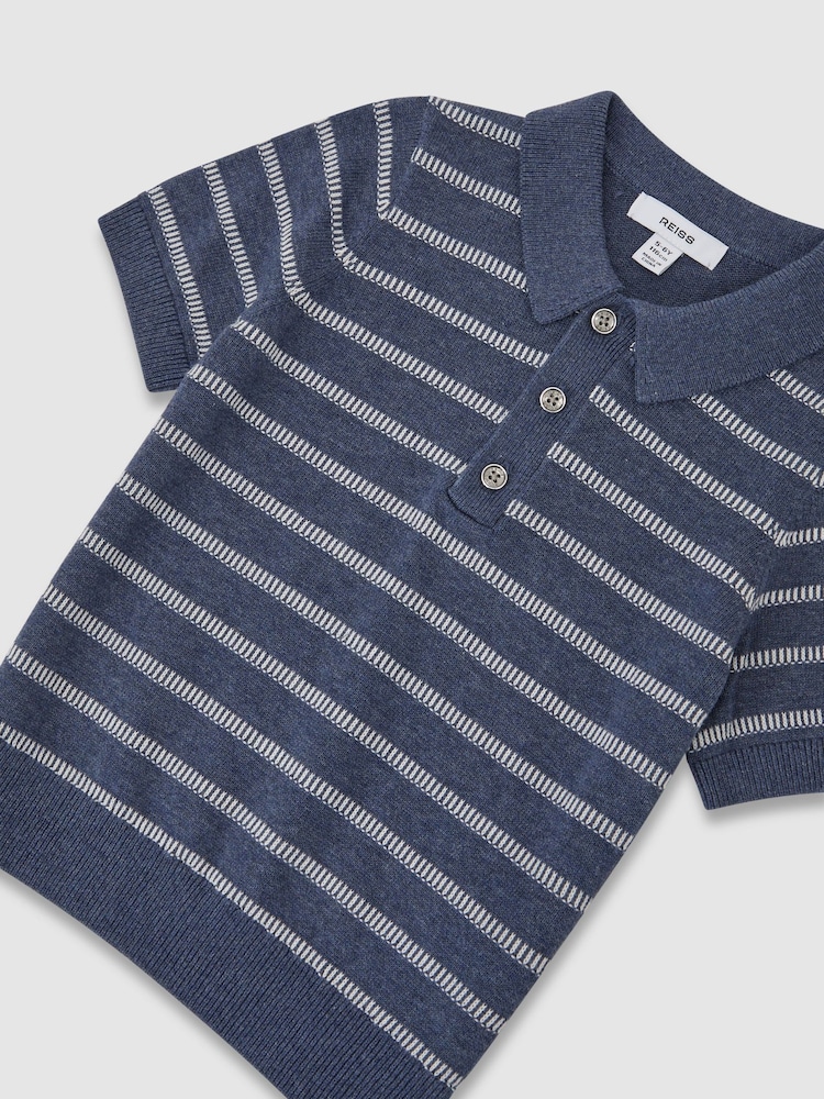 Reiss Navy/White Carter 13-14 yrs Cotton Stripe Knitted Polo Jumper - Image 1 of 3