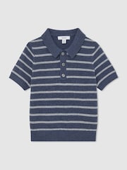 Reiss Navy/White Carter 13-14 yrs Cotton Stripe Knitted Polo Jumper - Image 3 of 3
