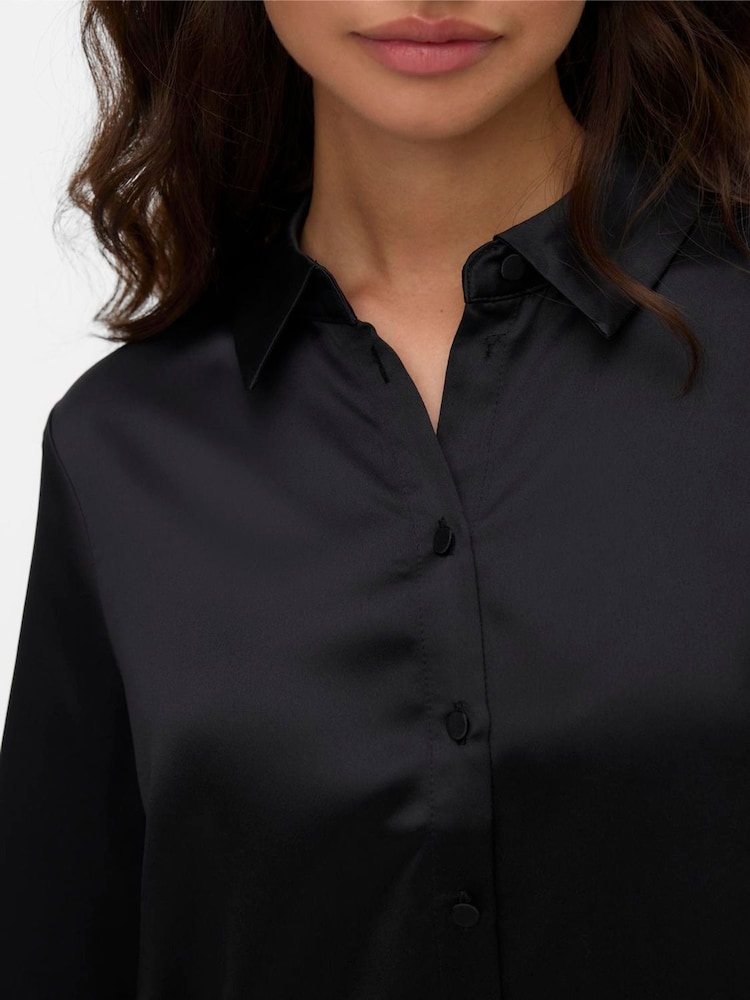 VERO MODA Black Satin Long Sleeve Shirt - Image 4 of 4 VERO MODA Black Satin Long Sleeve Shirt - Image 4 of 4