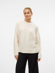 VERO MODA Cream Long Sleeve Relaxed Fit Slouchy Round Neck Jumper - Image 1 of 5