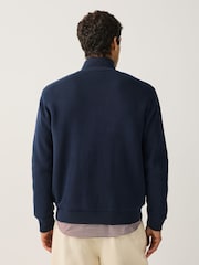 Navy Blue Relaxed Fit Premium Borg Fleece Lined Zip Through Cardigan - Image 2 of 10