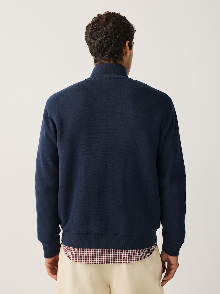 Navy Blue Relaxed Fit Premium Borg Fleece Lined Zip Through Cardigan - Image 2 of 10