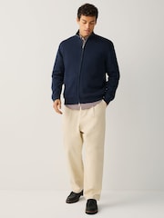 Navy Blue Relaxed Fit Premium Borg Fleece Lined Zip Through Cardigan - Image 3 of 10