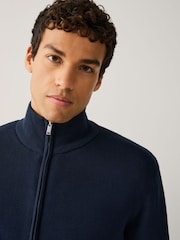 Navy Blue Relaxed Fit Premium Borg Fleece Lined Zip Through Cardigan - Image 4 of 10